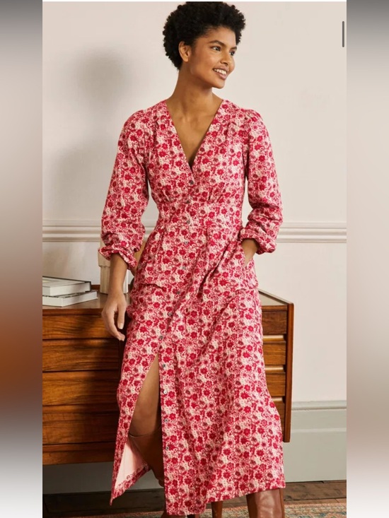 Boden Dresses & Skirts - Boden Button Through red and pink floral prairie Maxi Tea Dress size 12